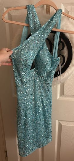 Sherri Hill Blue Size 6 Jersey Military Straight Dress on Queenly