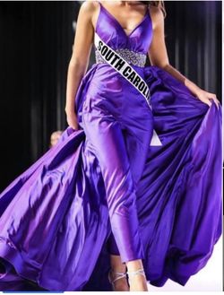 Sherri Hill Purple Size 6 Floor Length Jewelled Jersey Jumpsuit Dress on Queenly
