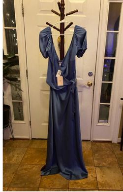 Wayf Blue Size 20 Black Tie Free Shipping Floor Length Side slit Dress on Queenly