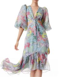 Alice + Olivia Multicolor Size 2 Polyester Floral Tulle Cocktail Dress on Queenly