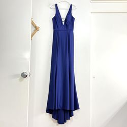 Style 26273 Mac Duggal Blue Size 6 Belt Train Dress on Queenly
