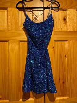 Style 3351 Primavera Blue Size 14 Prom Plus Size Swoop Jersey Cocktail Dress on Queenly