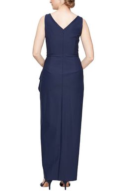 Style 134200 Alex Evening Blue Size 14 Black Tie Navy Long Sleeve Straight Dress on Queenly