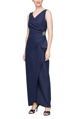 Style 134200 Alex Evening Blue Size 14 Black Tie Navy Long Sleeve Straight Dress on Queenly