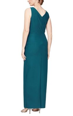 Style 134200 Alex Evening Blue Size 10 Tall Height Teal Military Straight Dress on Queenly