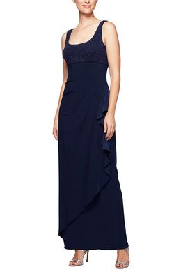 Style 125196 Alex Evening Blue Size 12 Black Tie 125196 Navy Straight Dress on Queenly