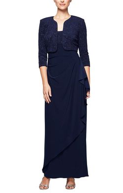 Style 125196 Alex Evening Blue Size 12 125196 Navy Straight Dress on Queenly
