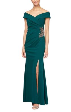 Style 8160198 Alex Evening Green Size 8 Floor Length Emerald Flare Side slit Dress on Queenly