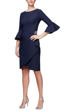 Style 134183 Alex Evening Blue Size 8 Tall Height 134183 Navy Straight Mini Cocktail Dress on Queenly