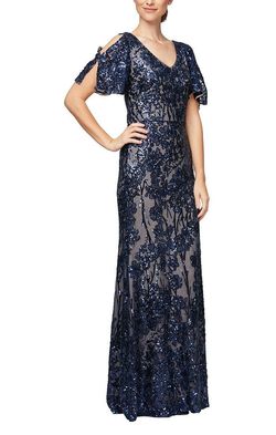Style 8196611 Alex Evening Blue Size 14 V Neck Floor Length A-line Dress on Queenly