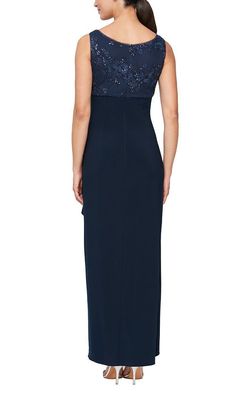 Style 81171194 Alex Evening Blue Size 14 Navy Black Tie Plus Size Floor Length Straight Dress on Queenly