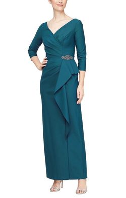 Style 8134289 Alex Evening Green Size 14 Floor Length Black Tie Straight Dress on Queenly