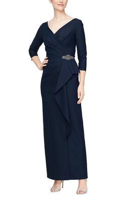 Style 8134289 Alex Evening Blue Size 8 Navy Black Tie Floor Length Straight Dress on Queenly