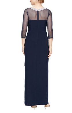 Style 81351578 Alex Evening Blue Size 16 81351578 Navy Black Tie Plus Size Floor Length Side slit Dress on Queenly