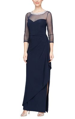 Style 81351578 Alex Evening Blue Size 16 81351578 Navy Black Tie Plus Size Floor Length Side slit Dress on Queenly