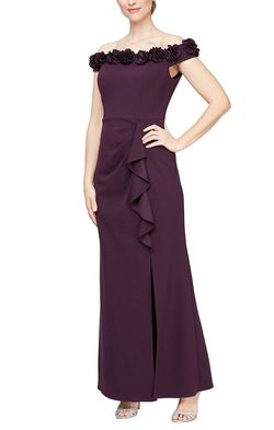 Style 8160404 Alex Evening Purple Size 14 Black Tie Tall Height Side slit Dress on Queenly