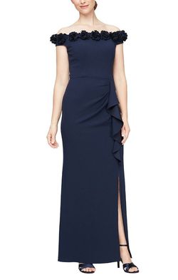 Style 8160404 Alex Evening Blue Size 16 Black Tie Floor Length Side slit Dress on Queenly