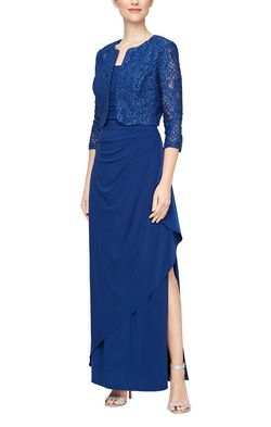 Style 81122475 Alex Evening Blue Size 8 Side slit Dress on Queenly