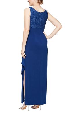 Style 81122475 Alex Evening Blue Size 14 Black Tie Floor Length Side slit Dress on Queenly