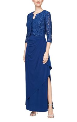 Style 81122475 Alex Evening Blue Size 14 Black Tie Floor Length Side slit Dress on Queenly