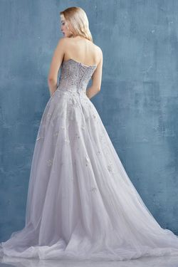 Style A0890 Andrea & Leo Couture Silver Size 4 Floor Length Tall Height Strapless Ball gown on Queenly