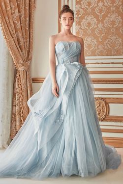Style A1021 Andrea & Leo Couture Blue Size 6 Sheer Tulle Ball gown on Queenly
