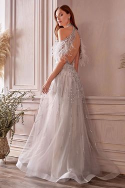 Style A1023 Andrea & Leo Couture Silver Size 8 Floor Length A1023 Pageant Feather A-line Dress on Queenly