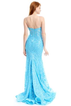 Style 36004 Ava Presley Blue Size 4 Fitted Tall Height Sequined Side slit Dress on Queenly