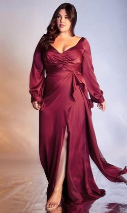 Style 7478C Cinderella Divine Red Size 20 Long Sleeve Satin Side slit Dress on Queenly