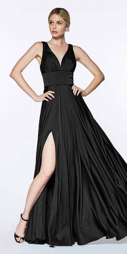 Style 7469 Cinderella Divine Black Size 20 Side Slit Plus Size 7469 Floor Length A-line Dress on Queenly