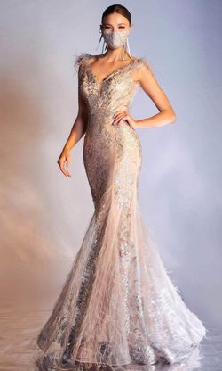 Style C57 Cinderella Divine Gold Size 12 Feather Tall Height V Neck Mermaid Dress on Queenly