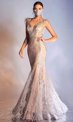 Style C57 Cinderella Divine Silver Size 8 Backless Feather Floor Length Mermaid Dress on Queenly