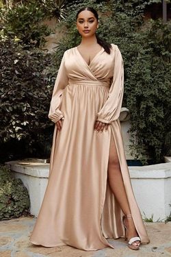 Style 7475C Cinderella Divine Nude Size 22 Side Slit 7475c Long Sleeve A-line Dress on Queenly