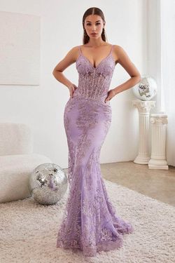 Style J810 Cinderella Divine Purple Size 2 Military Floral Print Floor Length Corset Mermaid Dress on Queenly
