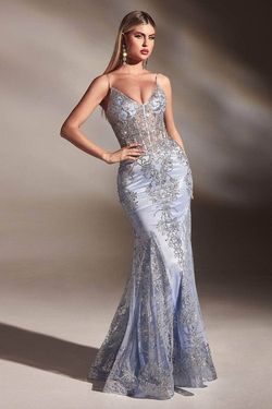 Style J810 Cinderella Divine Blue Size 2 Military Fitted Tall Height Mermaid Dress on Queenly