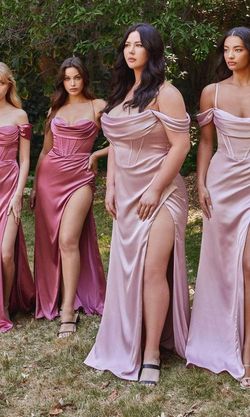 Style 7492 Cinderella Divine Pink Size 10 Satin Corset Side slit Dress on Queenly