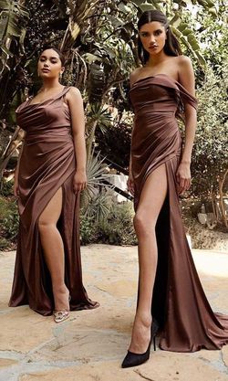 Style 7488C Cinderella Divine Brown Size 20 Satin Side slit Dress on Queenly