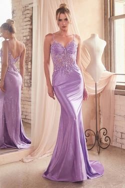 Style CDS439 Cinderella Divine Purple Size 6 Jersey Fitted Tall Height Side slit Dress on Queenly