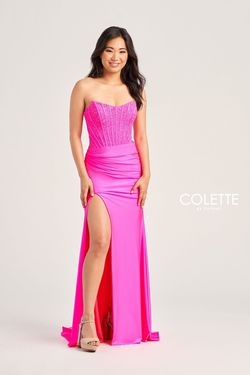 Style CL5158 Colette By Mon Cheri Pink Size 10 Cl5158 Barbiecore Floor Length Side slit Dress on Queenly