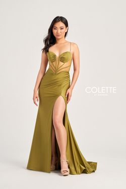Style CL5140 Colette By Mon Cheri Green Size 6 Sheer Floor Length Side slit Dress on Queenly