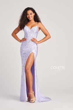 Style CL5110 Colette By Mon Cheri Purple Size 4 Black Tie Tall Height Floor Length Side slit Dress on Queenly