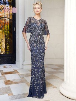 Style MV1208 Colors Blue Size 14 Navy Plus Size Sleeves Floor Length Mermaid Dress on Queenly