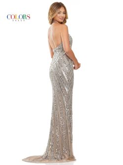 Style 3148 Colors Silver Size 6 3148 Tall Height Halter Side slit Dress on Queenly