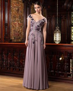Style 758 Daymor Couture Pink Size 14 Floor Length Floral Black Tie A-line Dress on Queenly
