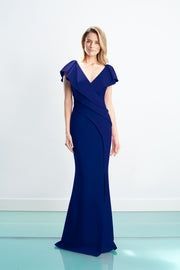 Style 1456 Daymor Couture Blue Size 8 Floor Length V Neck Side Slit Tall Height Mermaid Dress on Queenly