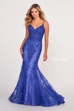 Style EW34030 Ellie Wilde By Mon Cheri Blue Size 0 V Neck Ew34030 Pageant Mermaid Dress on Queenly