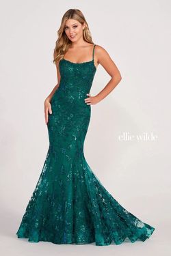 Style EW34009 Ellie Wilde By Mon Cheri Green Size 0 Floor Length Lace Tall Height Mermaid Dress on Queenly