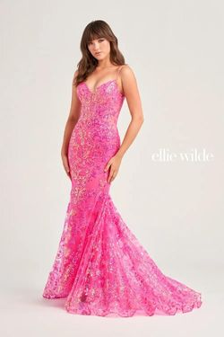 Style EW35013 Ellie Wilde By Mon Cheri Hot Pink Size 0 Tulle Barbiecore Sequined Mermaid Dress on Queenly