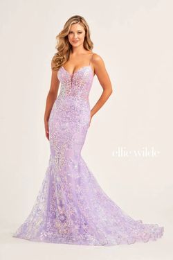Style EW35013 Ellie Wilde By Mon Cheri Purple Size 6 Corset Tulle Sequined Mermaid Dress on Queenly