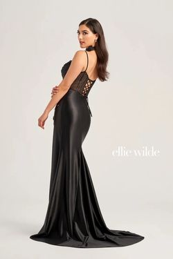 Style EW35028 Ellie Wilde By Mon Cheri Purple Size 4 Tall Height Pageant Black Tie Corset Side slit Dress on Queenly
